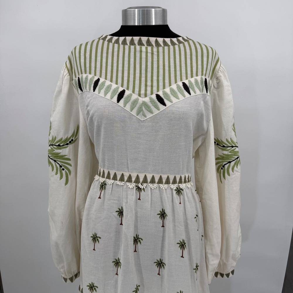Farm Rio Milian Branco Farm Palm Tree Embroidered Maxi Dress Boho Women's Large - Picture 4 of 16